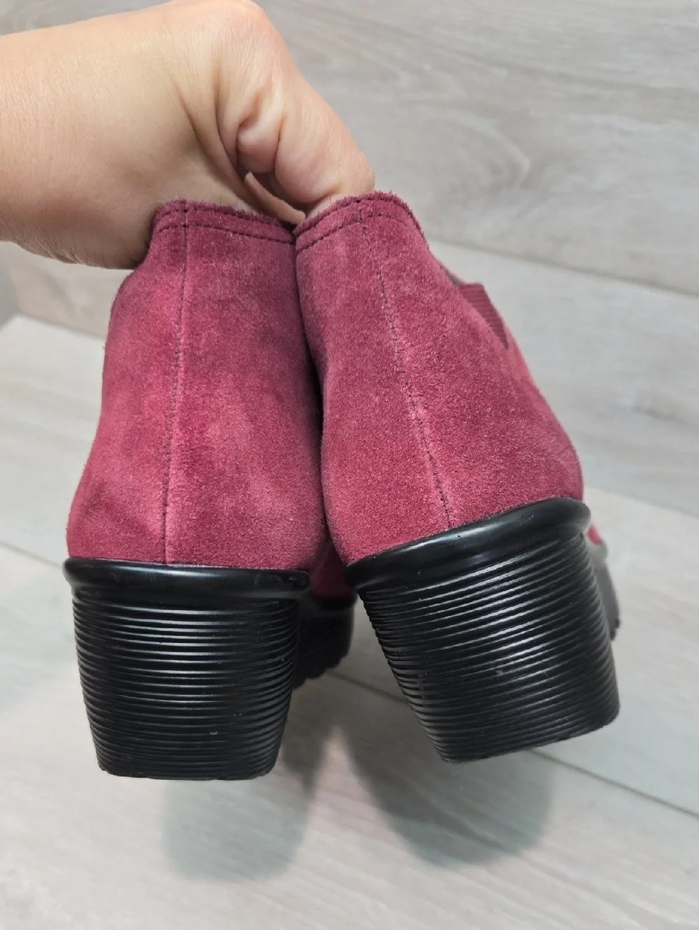 Skechers Women Memory Foam Burgundy Suede Wedge Ankle Boots Shoes Sz 8